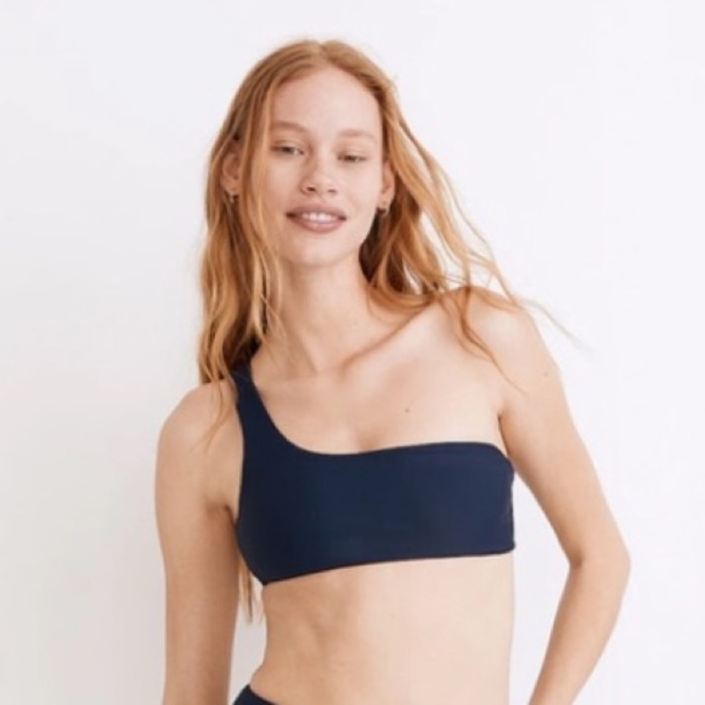 NWT Jade Swim Apex One-Shoulder Bikini Top in Navy